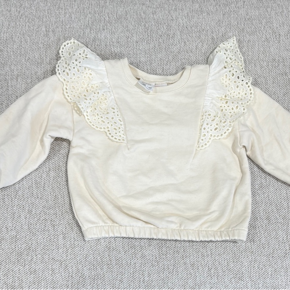 Zara Cream Lace Sweatshirt with Crochet Details